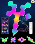 Hexagon LED Lights 12 Pack - RGB Wall Panels with Music Sync, Smart App & Remote Control, DIY Modular Hex Light for Gaming Room, Bedroom, Living Room, Wall Decor