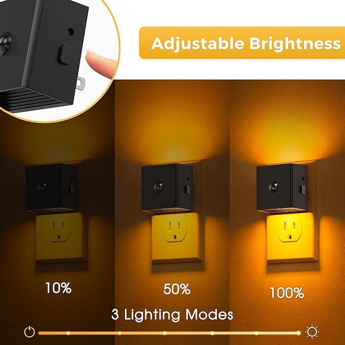 L LOHAS LED Motion Sensor Night Light, [4-Pack] Motion Activated Night Light, Motion Sensor and Dusk to Dawn Sensor, Brightness Adjustable,Amber Nightlight for Bathroom Hallway Kitchen