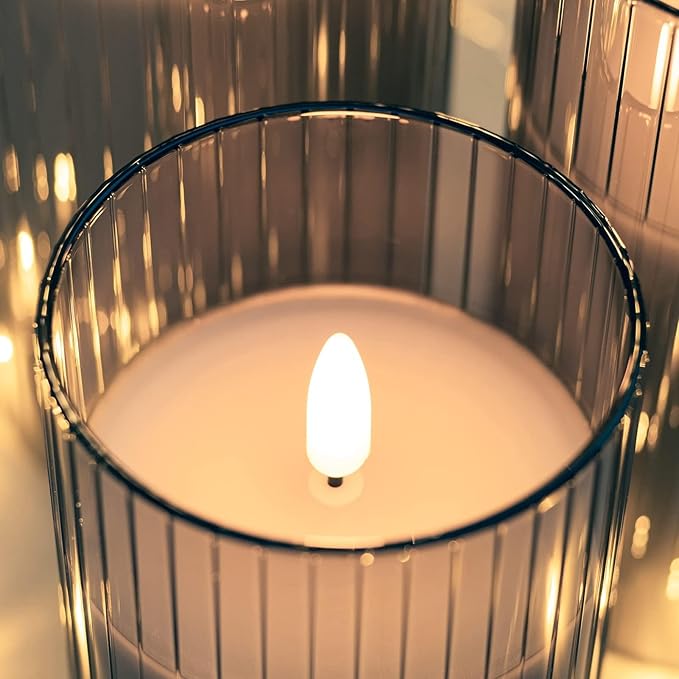 ANGELLOONG Gray Flameless Candles with Remote, Battery Operated Candles with Timer, LED Candle Flickering Pillar, Fake Electric Candles for Home Bathroom Shelf Decor, Set of 3