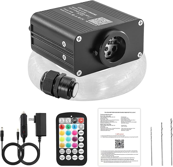 16W Starlight Headliner Kit 600pcs 0.03in 13.1ft, Twinkle Small Size Fiber Optic Star Lights for Car with Bluetooth APP/Remote Control