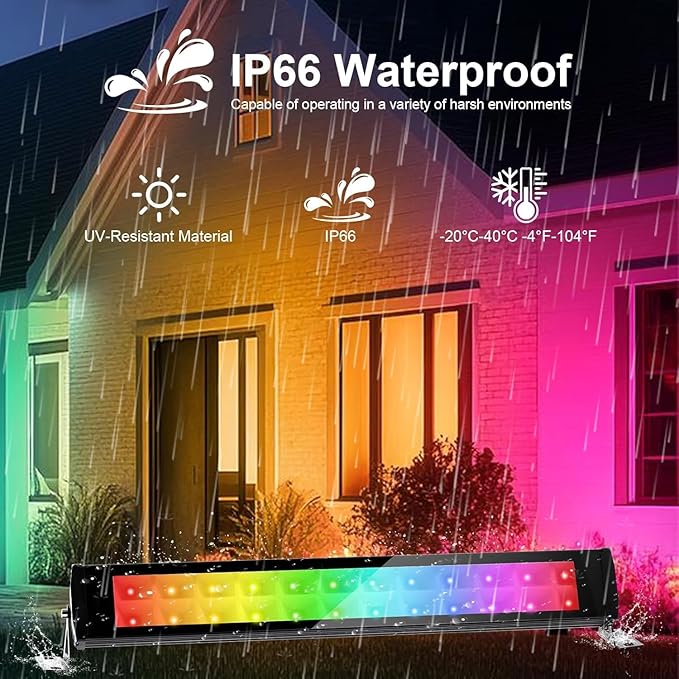 50W RGB Wall Washer Light, RGB Light Bar LED Smart Wall Lights with Remote Control Waterproof IP66 Dimmable LED Flood Light Bar Indoor Lights for Building, Stage, Wedding, Party