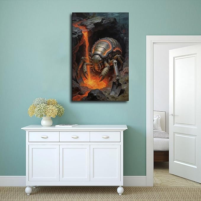 Framed Steampunk Mechanical Trilobite Wall Art - Volcanic Underwater Retro Poster for Garage Apartment Decor 16x24inch(40x60cm)
