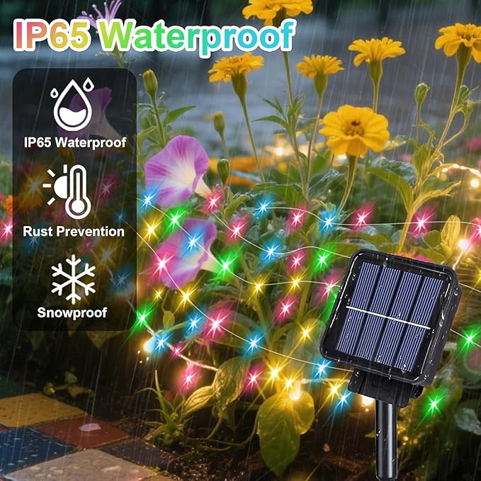 VOOKRY 10 Strands 200 LEDs Solar Fairy Lights Outdoor Waterproof, Solar Powered String Lights 8 Modes DIY Watering Can Lights for Party Wedding Patio Yard Garden Tree Decorations(Multicolor)