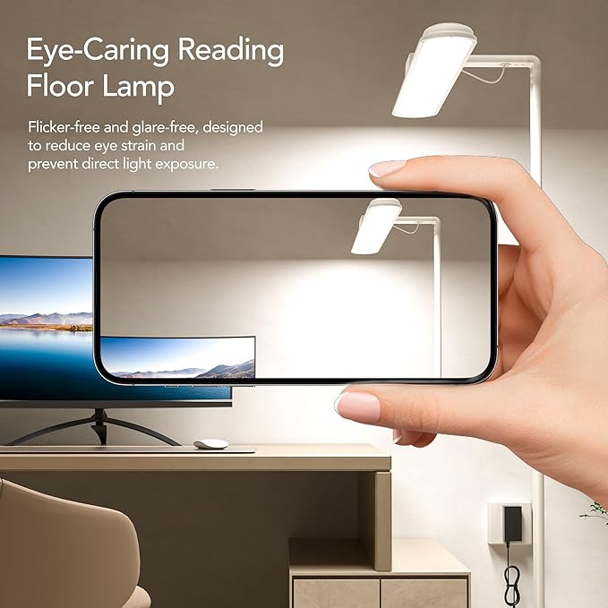 Eye-Caring LED Floor Lamp, 63'' Dimmable Timing Standing Light with Remote, Super Bright Natural Daylight Reading Lamp for Bedroom, Study Room, Living Room, Home Office