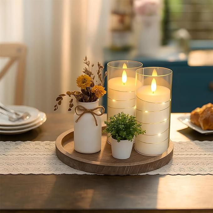 Flickering Flameless Candles with Remote Timer, 6pcs LED Battery Operated Candles with Embedded String Lights White, D3 H6
