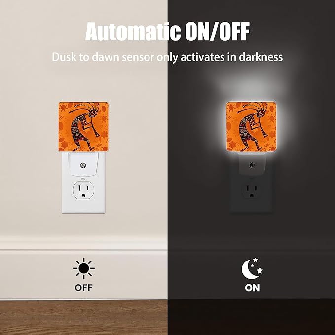 Ethnic African Deity Night Light, Kokopelli Plug into Wall with Dusk to Dawn Light Sensors, Warm Nightlights for Bedroom, Bathroom,Hallway, Kitchen, Gifts Ideal for Boys Girls Women Men
