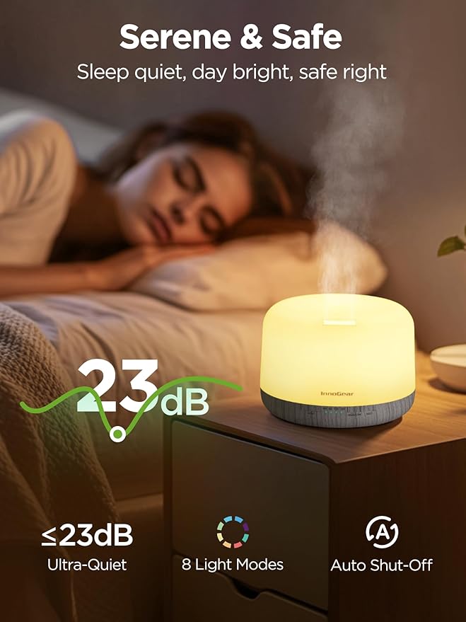 InnoGear Aromatherapy Diffuser & 10 Essential Oils Set, 500ml Essential Oil Diffuser with Remote Control Ultrasonic Cool Mist Scent Humidifier Vaporizer Auto-Off Timer for Valentine's Gift, White