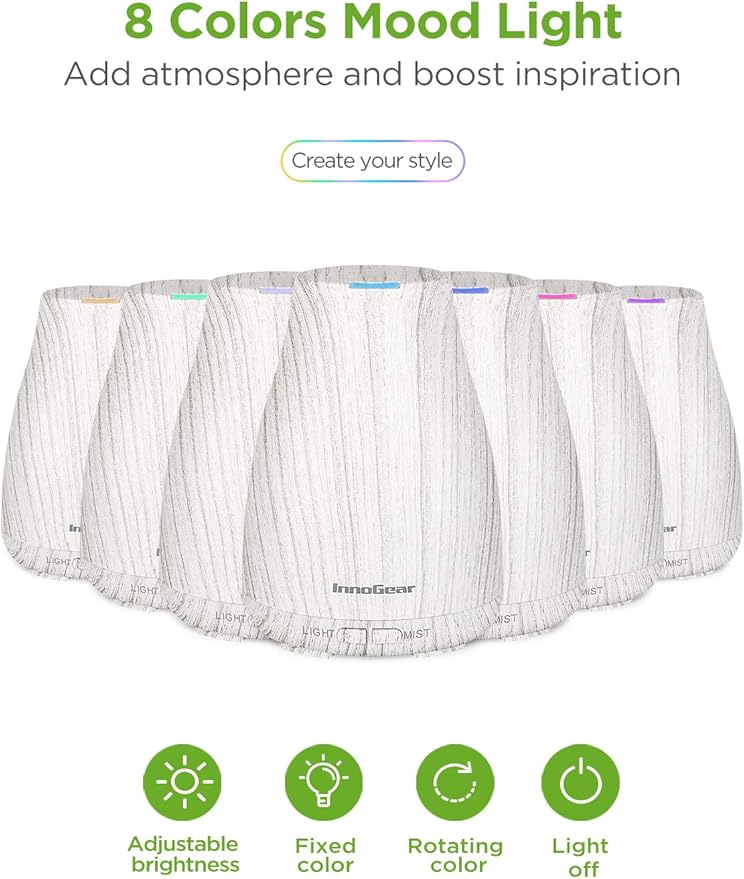 InnoGear Essential Oil Diffuser with Oils, 100ml Aromatherapy Diffuser with 6 Essential Oils Set, Aroma Cool Mist Humidifier Gift Set, Grey Wood Grain