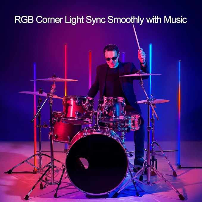 Generic RGB Corner Floor Lamp, Smart WiFi App Control, DIY Mode, Music Sync, Timer Setting, LED Corner Lamp for Bedroom, Living Room, TV, Game Room - Right Angle Base