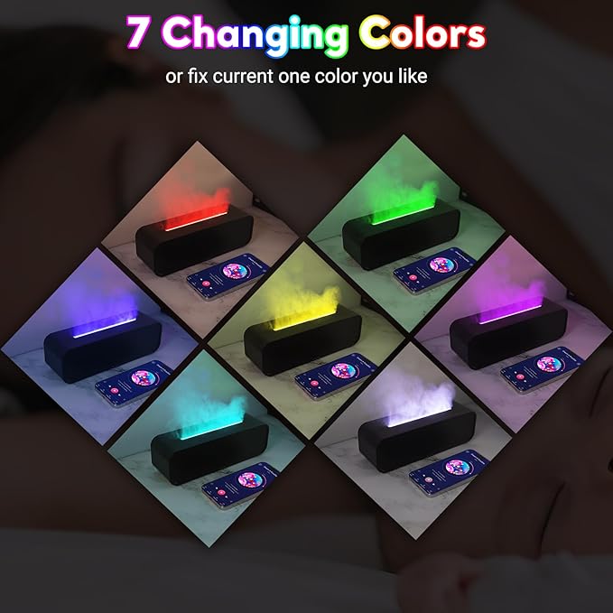 Essential Oil Diffuser, Flame Oil Diffuser - Aromatherapy Humidifier, Sound Activated Music Sync Infrared Remote Control - Perfect for Bedroom Home Office (250ml Rainbow Flame, Black)