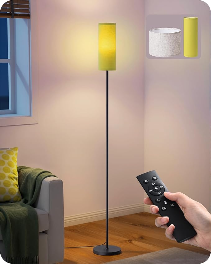 EDISHINE Modern Floor Lamps for Living Room, 63.7" Colorful Floor Lamp with Two Shades, Remote Control Foot Switch, 2700-6000K Dimmable Minimalist Standing Lamp for Bedroom, 9W Bulb Included, Green