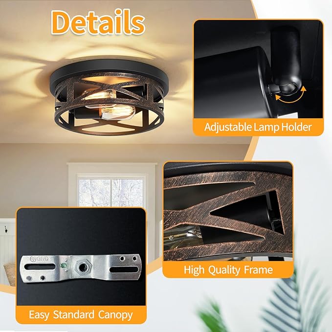 ZHU YAN 2 Pack Flush Mount Ceiling Light,Farmhouse Hallway Lighting Fixtures,Industrial Light Fixtures Ceiling Mount for Kitchen,Entryway,Bedroom,E26 Base