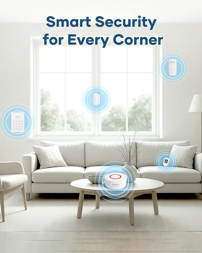 9-Piece Home Security System, WiFi Wireless Alarm System, 120dB Siren Alert, DIY Smart Security System for House and Apartment, Smart Life App Control, No Monthly Fee, 2.4GHz WiFi