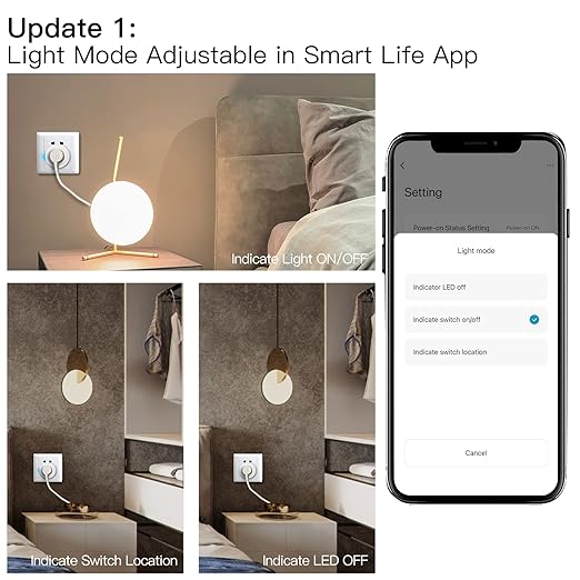 MoesGo Smart WiFi Power Dimmer Plug, 2.4 GHz WiFi Brightness Adjust Timer Socket for Dimmable CFL, LED and INC, Tuya Smart Life App Remote Control, Compatible with Alexa and Google Home, White