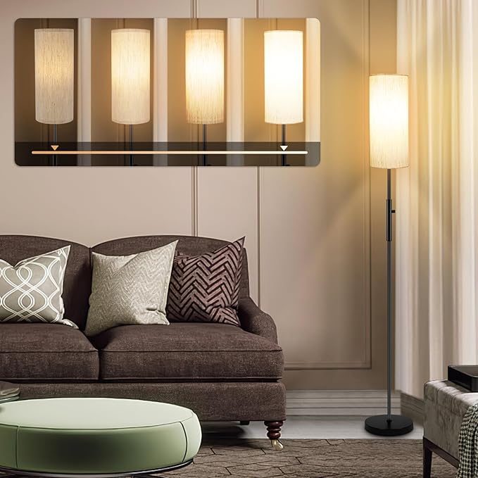 Floor Lamps for Living Room, Modern Standing Lamp, Minimalist Pole Lamps, Stepless Dimmable 9W Bulb Included, Tall Lamp with Linen Shade, Lamps for Bedroom, Office, Kids Room, Reading Light