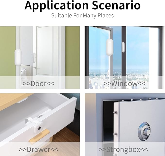 Door Window Alarm Sensors,Smart Life Tuya APP Control & Instant App Alerts,Compact WiFi-Connected Sensors, Suitable for Bedrooms,Offices,Garages,Safes–NO Monthly Fees
