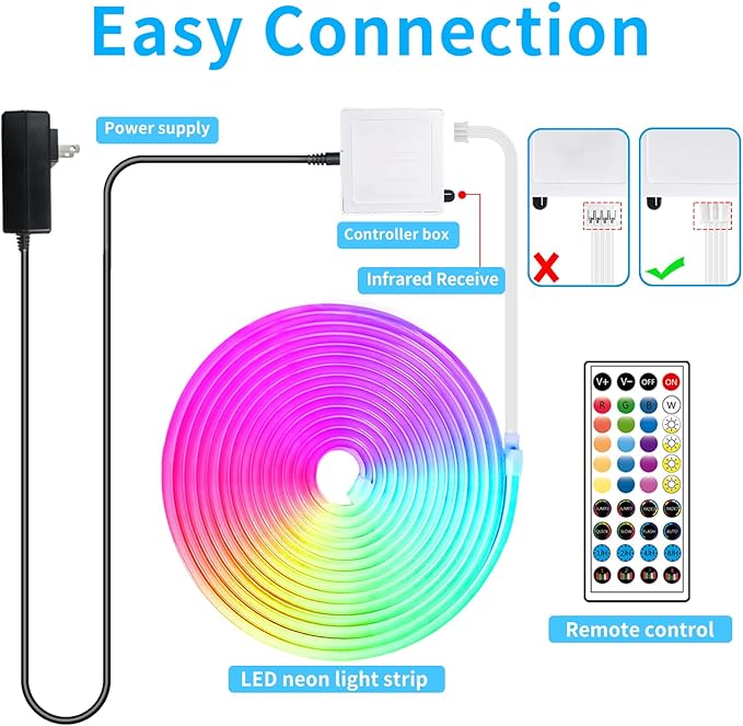 65.6FT LED Neon Rope Lights,24V RGB LED Neon Lights with Remote/APP Control,IP65 Waterproof Flexible Neon LED Strip Lights for Bedroom Room DIY Decoration（with Snap &Screws）