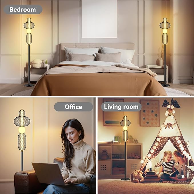NUÜR LED Dimmable Floor Lamp with Remote & Foot Switch, Adjustable Color Temperature & Stepless Dimming, Modern Industrial Mesh-Shade Tall Standing Lamp, Black Corner Lamp for Living Room Bedroom