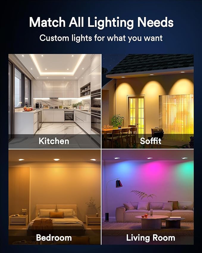 Lumary Smart Gimbal Recessed Lighting 4 Inch with Remote, RGBWW WiFi Ceiling Light 355° Swivel & 20° Tilt, Work with Alexa Google, Adjustable LED Can Lights Canless with J-Box, 780lm CRI90, 4Pack