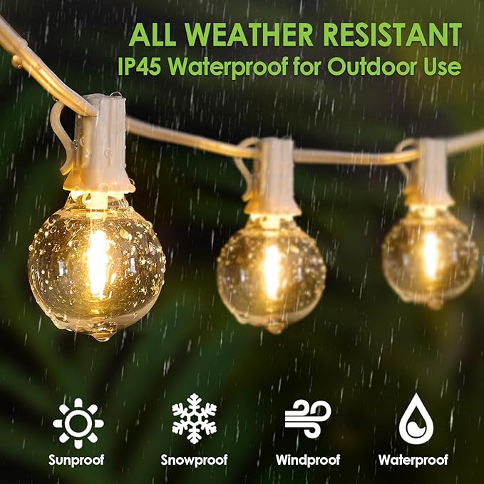 Mlambert 300Ft(3x100Ft) LED Outdoor String Lights Dimmable Waterproof G40 Globe Patio Lights with 150+7 Warm White Bulbs for Bistro Outside-White Cord