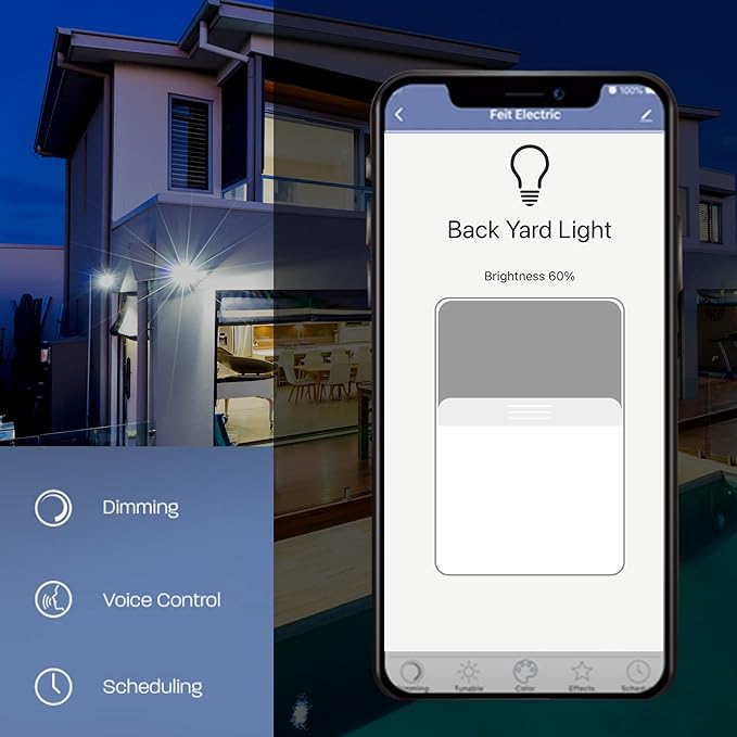 Feit Electric OM60/950CA/AG/3 60 Watt Equivalent WiFi Dimmable, No Hub Required, Alexa or Google Assistant A19 LED Smart Light Bulbs, 4.4" H x 2.4" D, 5000K Daylight, 3 Count