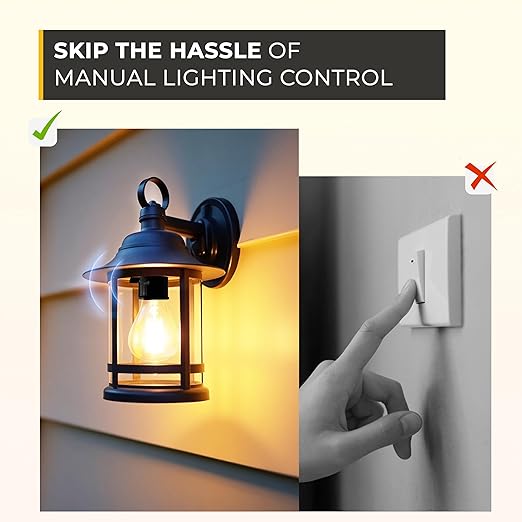 Touch & Glow - Dusk-to-Dawn Photocell Light Control - Automatic Light Sensor Socket - Outdoor Bulb Socket - Energy Efficient - Day Night Light Sensor for Driveway, Patio, Lawn (Black)