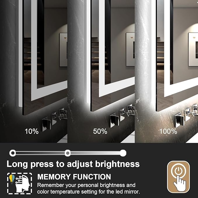 LED Mirror for Bathroom 30x36 Lighted Bathroom Vanity Mirrors with Lights, Brighter Frontlit and Backlit Anti-Fog Mirror, Tempered Glass, Dimmable 3 Colors Light Modes, Memory Function