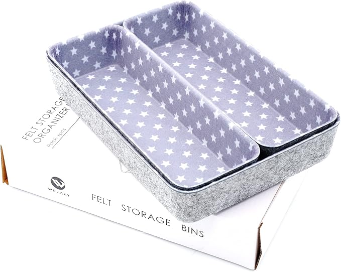 Welaxy Desk Drawer Organizer Bins with Modern Pattern Home Office Storage Bin Sturdy Small Sharrow Cozy Cubby Organize Box Gifts idea 3-Piece (Star)