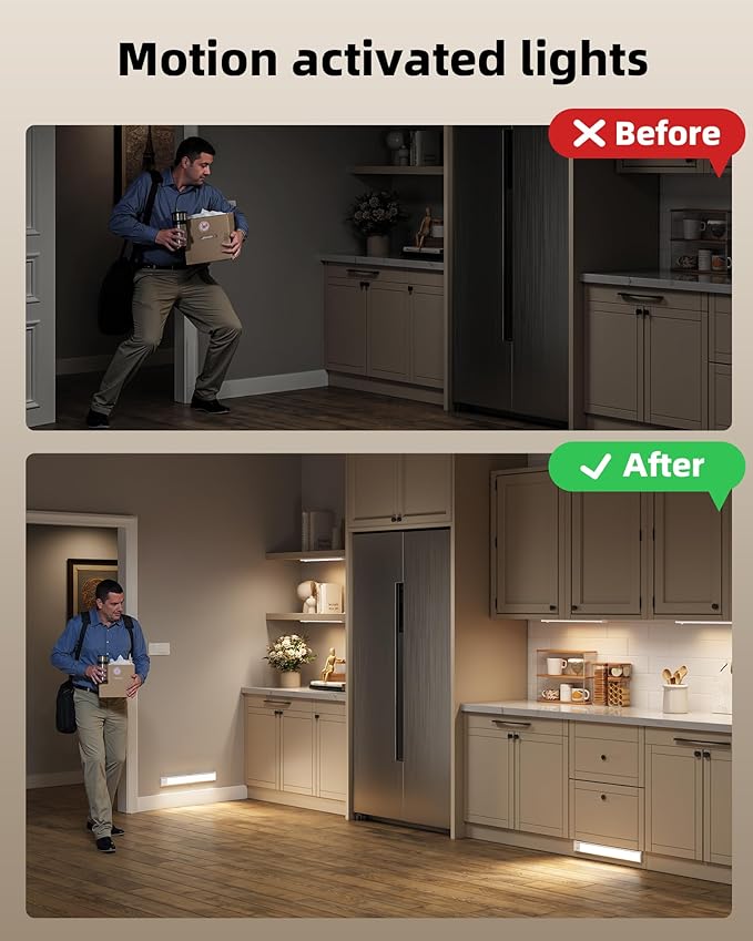 6-Pack Under Cabinet Lighting Wireless, LED Motion Sensor Light Indoor, Rechargeable Closet Lights Battery Operated, Dimmable & 3 Color Temps, Under Counter Lights for Kitchen, Stairs(14inch)