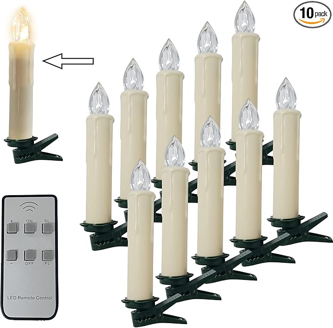 Flameless Candle LED Taper Candlesticks 4inches Battery Powered Chandelier Remote Candle Sticks LED Tapered Candles with Clips for Weddings Vigil Menorah Harry Potter,10pcs