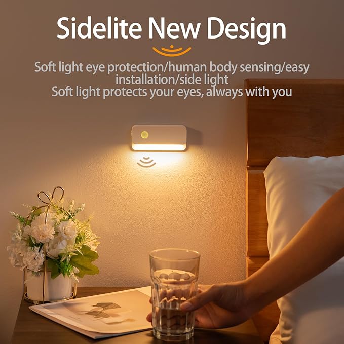 4 Pack Motion Sensor Night Light, Rechargeable Stair Lights Indoor, Warm White Motion Sensor Light Indoor, Battery Operated Night Light for Hallway, Stairway, Bathroom, Bedroom, Kitchen