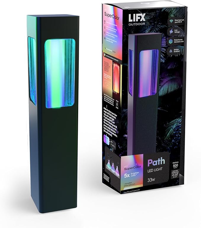 LIFX Supercolor Smart LED Square Path Light, Outdoor Wi-Fi Landscape Lighting with 6 Addressable Color Zones, RGBW Dynamic Effects, Works with Alexa, Google, HomeKit & SmartThings, LFX/LV/Path/SQR