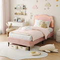 GarveeHome Twin Upholstered Smart LED Bed Frame with Headboard, Velvet Princess Platform Bed Frame for Kids, Wooden Slats Support, No Box Spring Needed (Pink)