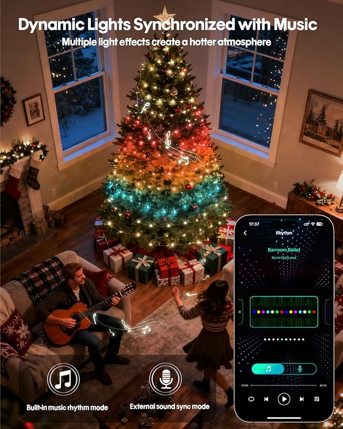 Color Changing Globe String Lights, 66ft Smart RGB-IC Fairy Lights with Remote & APP Control, Mini Ball LED Twinkle Lights Hanging for Indoor Bedroom Living Room Party Christmas Decor