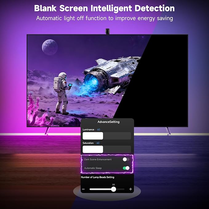 FFJ TV LED Backlight with Triple Sensor, 14.7ft RGB LED Strip Lights that Change with 55-65 Inch Screen, Smart App Control, Music Sync, for Home Decoration - Upgraded Version