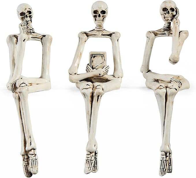 XINXUAN Halloween Decorations Skull Statue Home Decor - Modern Bookshelf & Desk Decor - 3 Piece Set (Retro - White)