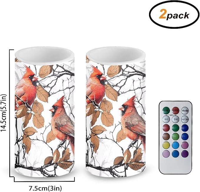 Cardinal Tree Flameless Candles 2 Pack 6 x 3 inch Battery Operated Candles with Multicolor Timer Remote Control LED Fake Candles for Warm Light Dinner Table Home Decor