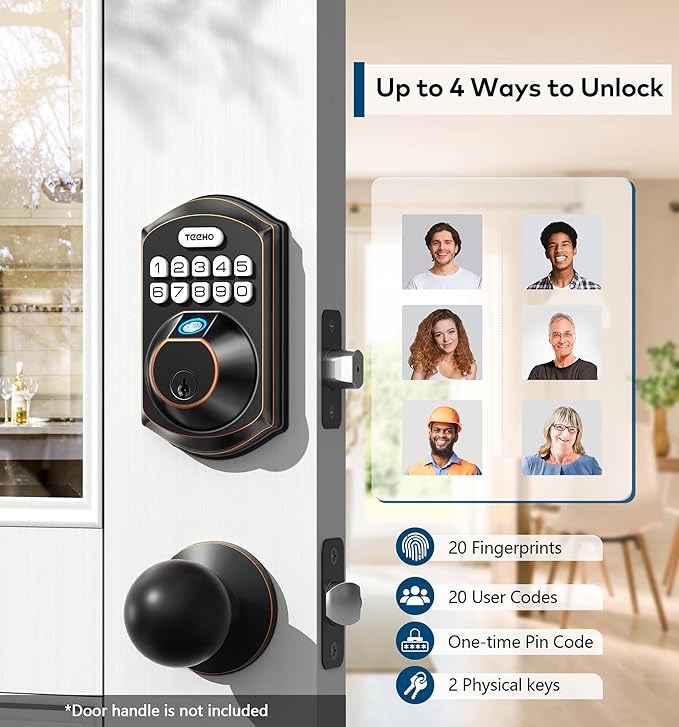 TEEHO TE002 Fingerprint Door Lock - Keyless Entry Electronic Keypad Deadbolt with 2 Backup Keys - Auto Lock - Easy Installation - Smart Locks for Front Door - Oil-Rubbed Bronze