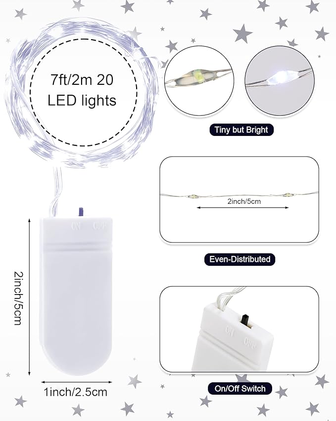 Riakrum 7ft 20 Fairy Lights Battery Operated [3 Styles], LED String Lights Bulk Waterproof String for Christmas Mason Jars Wedding Engagement Party Decorations Table Centerpiece(White,100 Pack)