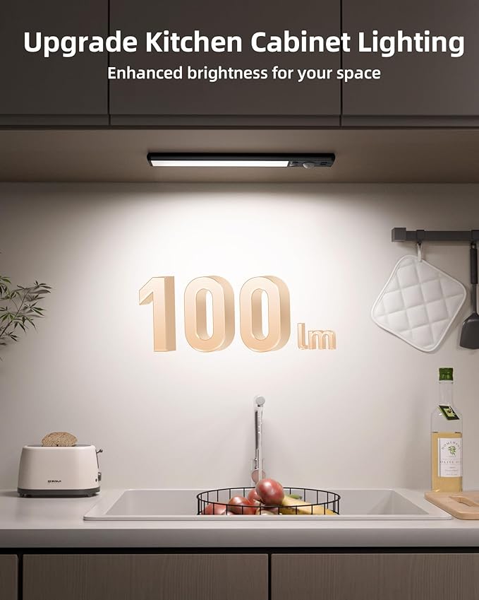 EZVALO 8" Under Cabinet Lighting, 1600mAh USB-C Rechargeable Motion Sensor Light, 3 Color Temps, 3-Level Dimmable Magnetic Wireless Closet Lights for Kitchen, Pantry, Stairs (2 Pack)