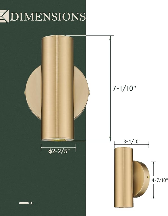2-Light Wall Light, Brass Gold Wall Sconce, Indoor Up and Down Wall Lamp with Cover for Bedroom Bathroom Stair Entryway, Update WL4830-2W-BB-B