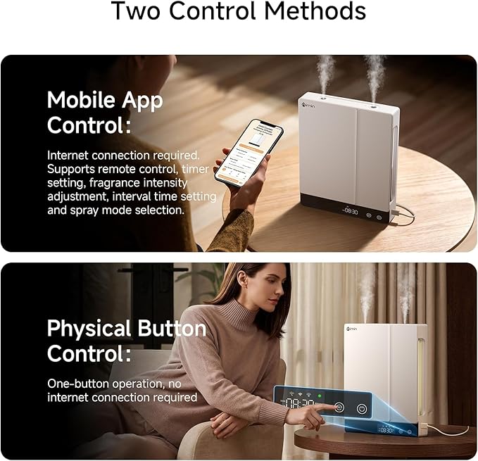 Smart Waterless Essential Oil Diffuser - Aromatherapy Scent Machine for Home & Office, Xiaomi Home APP, Remote Control, Dual Chambers/Nozzles, 2×230ml Oils, Hotel Collection, Wall/Desktop
