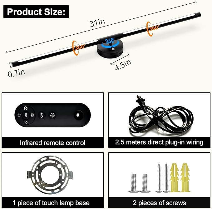 31inch Plug in Bathroom Vanity Light, 6000K Black Wireless Vanity Lights with Remote Control, Black Bar Mirror Light for Bathroom Mirror Cabinets Bedroom
