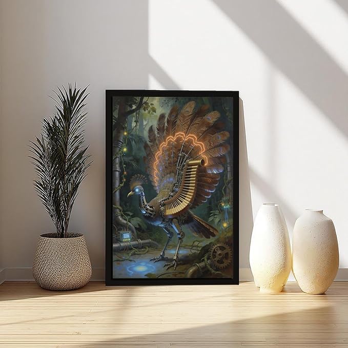Framed Mechanical Fantasy Wall Art for Living Room TV Wall Vintage Steampunk Aesthetic Home Decor 16x24in