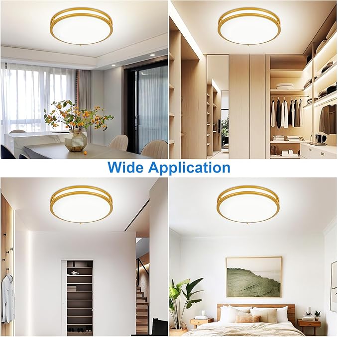 DLLT Flush Mount LED Ceiling Light: 16 Inch 5CCT (3000K-6000K) & Dimmable Ceiling Light Fixtures for Bedroom Hallway - 36W Modern Gold Super Bright Kitchen Lighting Fixtures Ceiling