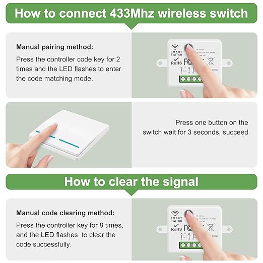 RGBZONE Wireless Remote Light Switch and Receiver Kit, No Wiring, 100ft RF Range, Pre-Programmed, Expandable Wireless On/Off Switches for Ceiling Lights, Lamps (White)