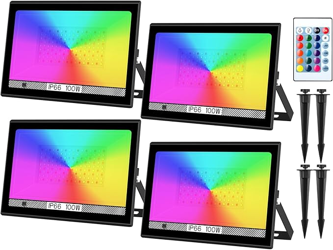 T-SUN RGB Led Flood Light 100W,Outdoor Flood Light 1000W Equivalent 10000Lm Christmas Light Color Changing Led Stage Lights IP66 Waterproof Landscape Lights with Remote Outdoor for Garden Yard
