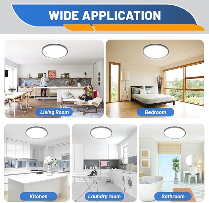 Allsmartlife Flush Mount Ceiling Light 2 Pack, Dimmable CCT 3000K/4000K/6500K Round Led Ceiling Light, 12 inch 24W Laundry Room Light Fixtures for Bedroom, Bathroom