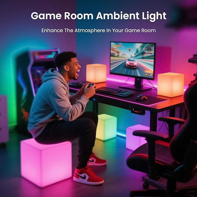 LOFTEK 7-inch LED Cube Lights, Rechargeable RGB 16 Colors Tesseract Cube, Cordless with Remote Control, IP65 Waterproof Pool Lights, Dimming Nursery Night Lights, Bedside Mood Lamp for Kids, Gift