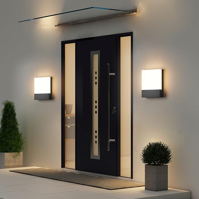 Modern Outdoor Led Wall Light, 24W 3000K Wall Porch & Patio Light,Exterior Hardwired Wall Light Fixtures,IP65 Waterproof Square Wall Lamp for Garage, Front Door,House Yard(Black,1-Pack)
